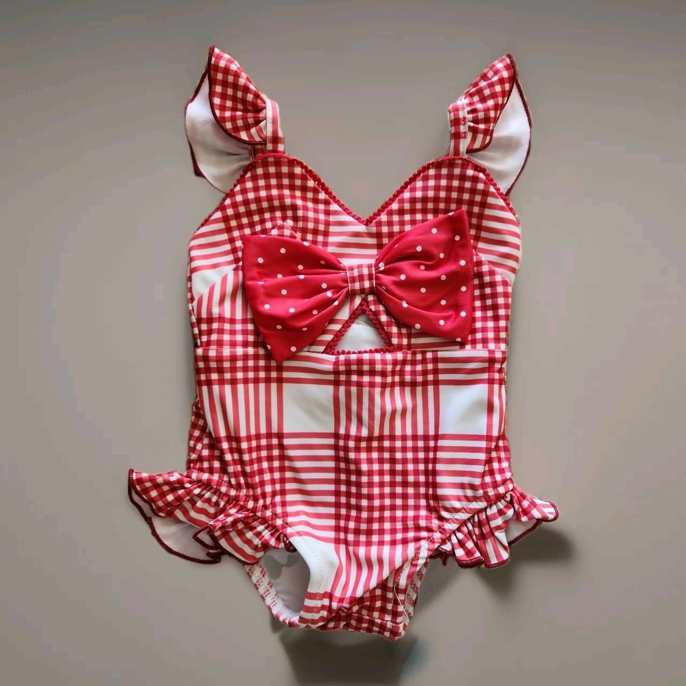 SWEET HONEY Classic Plaid Bow RED Swimsuit‎ Infant 6mos